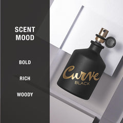 Curve Black bottle closeup highlighting premium finish and depth.