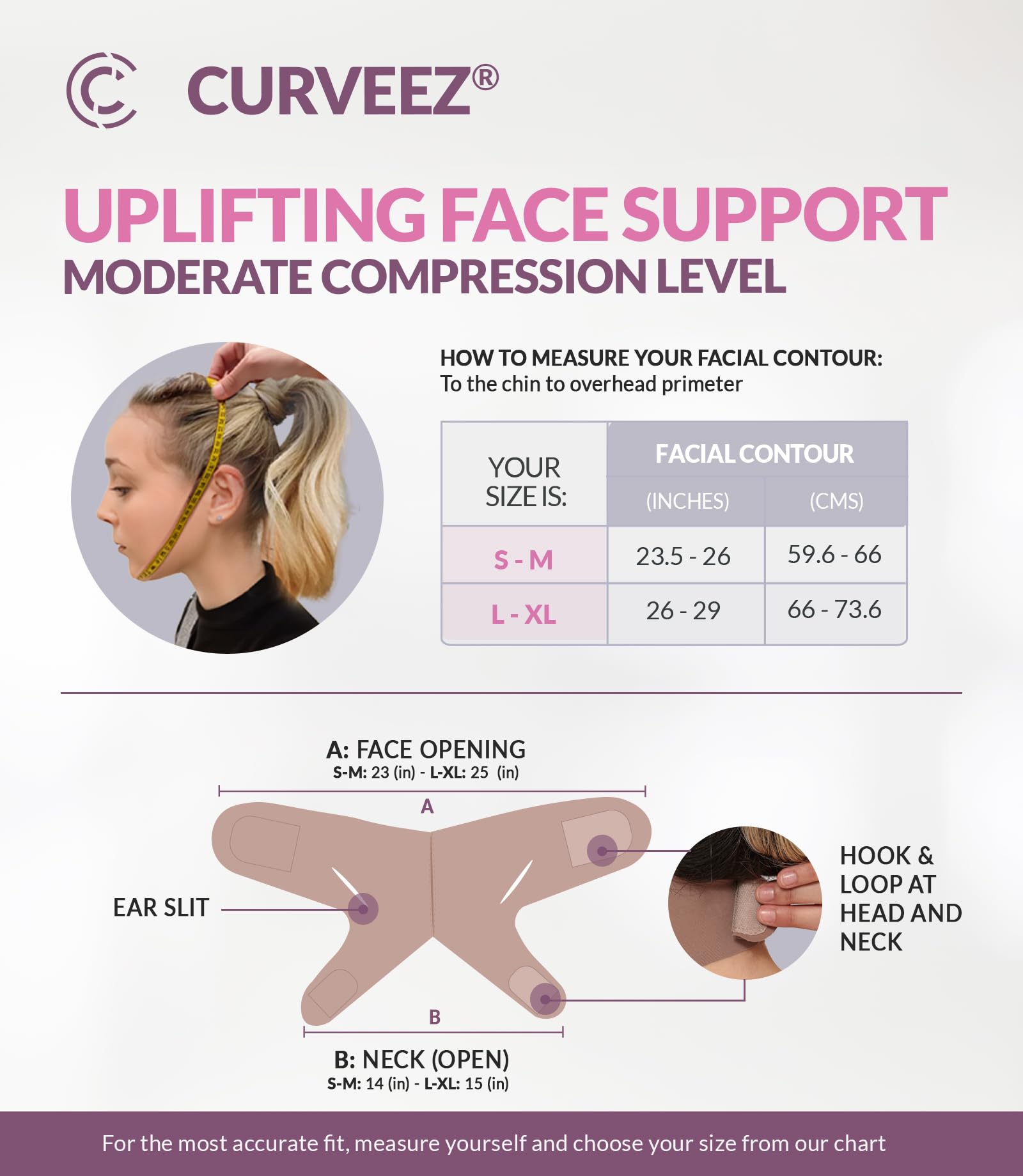 CURVEEZ mentonera post-surgery compression highlighting jawline support