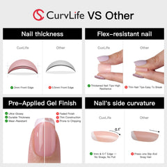 CurvLife nail kit includes glue, tabs, and tools for secure wear.