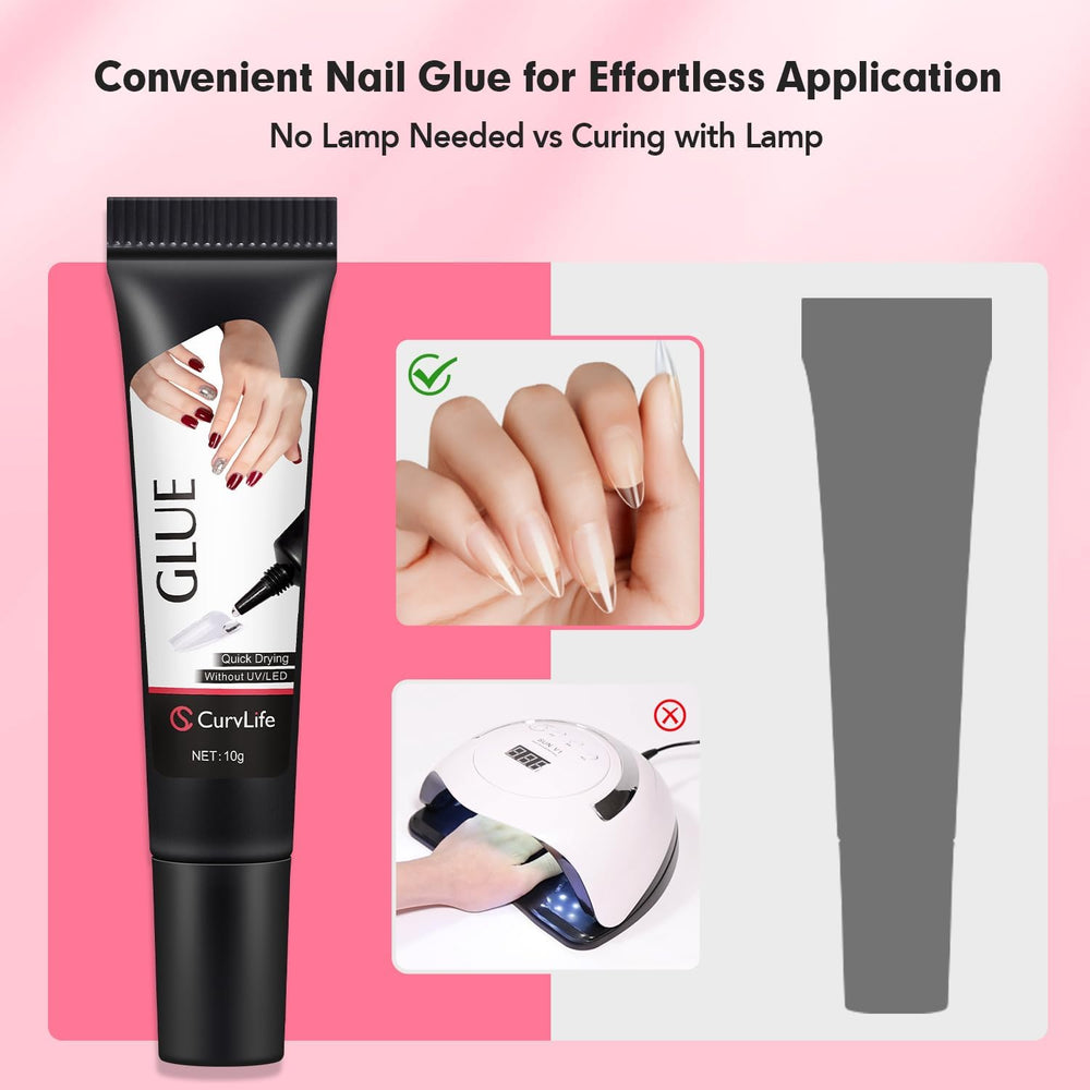 CurvLife glue suited for press-on nails and tips across multiple nail types