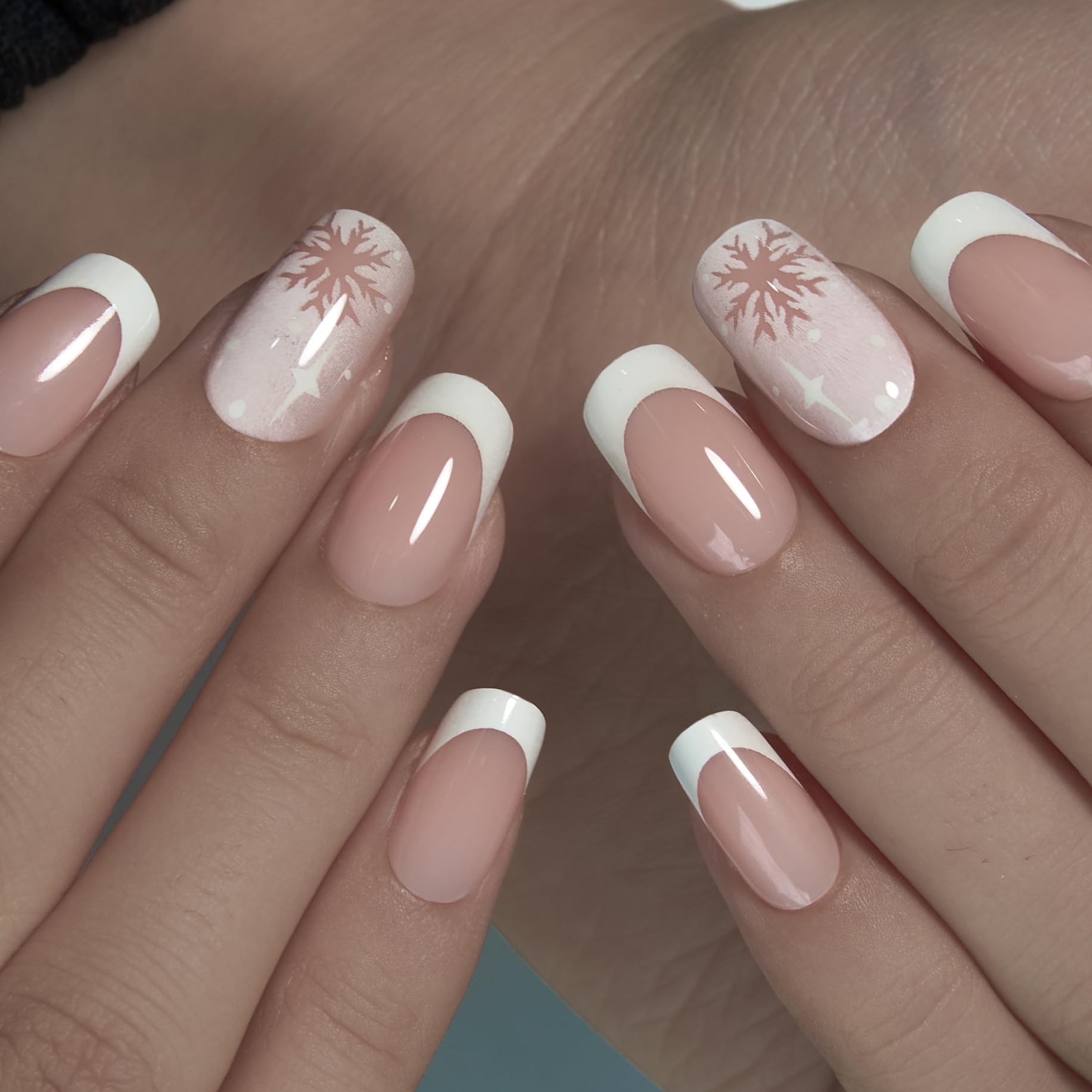 Curvlife glossy snowflake French Short nails show salon-like durability