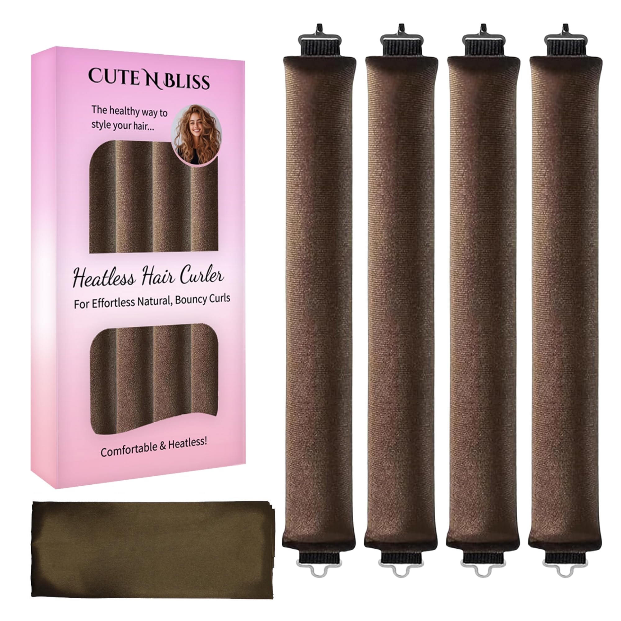 Cute N Bliss heatless curls overnight set with velvet rods for damage-free styling.