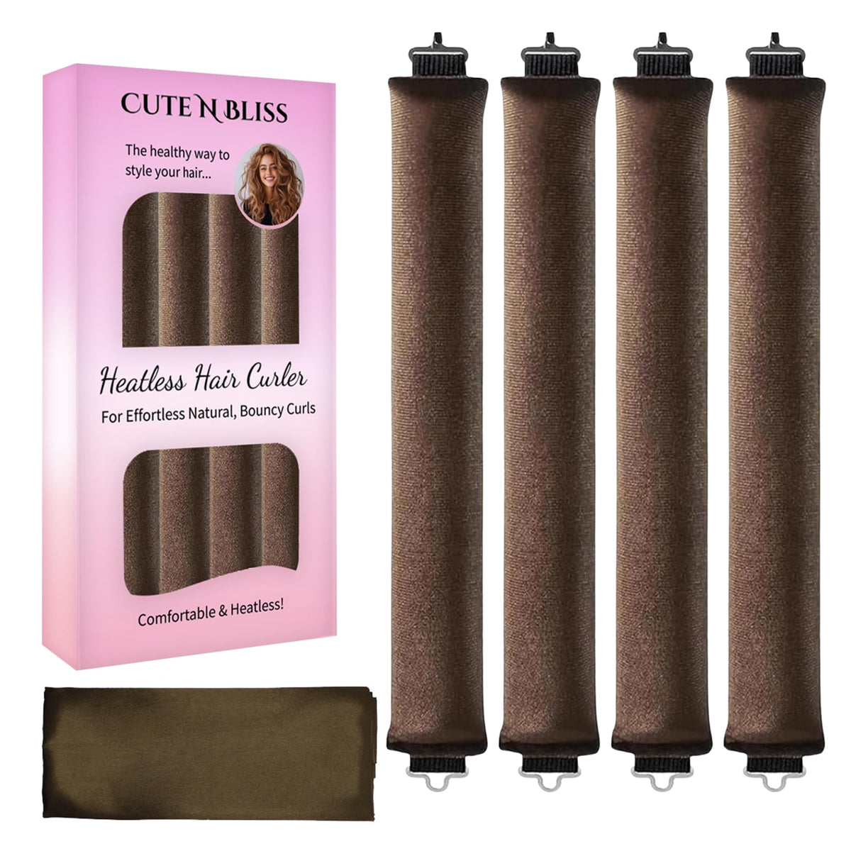 Cute N Bliss heatless curls overnight set with velvet rods for damage-free styling.