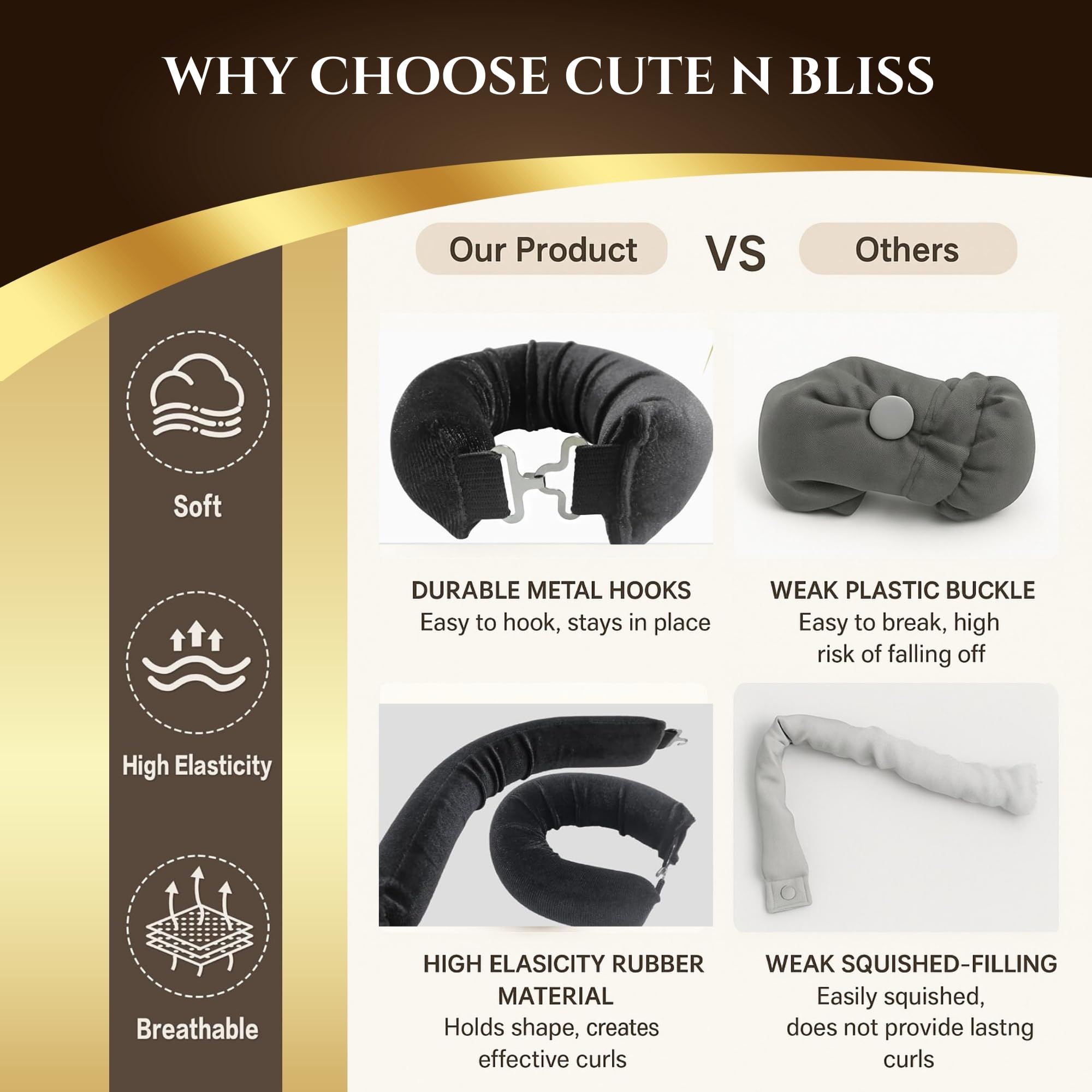CUTE N BLISS overnight curls in bed result in defined, natural-looking waves.