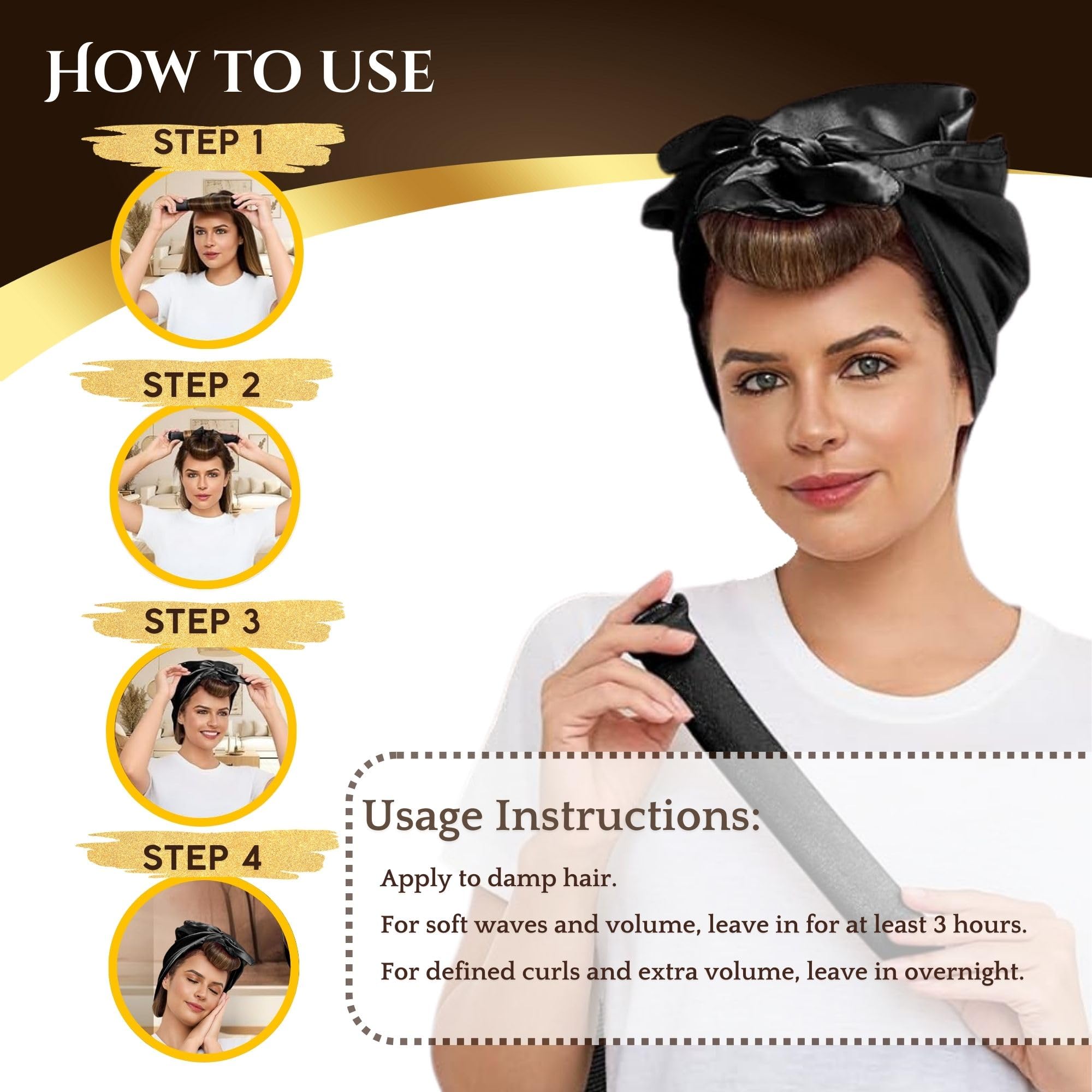 CUTE N BLISS satin scarf wrap secures curls with gentle overnight protection.