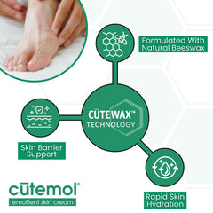 Cutemol Emollient Cream for foot care, softening dry heels and creases.
