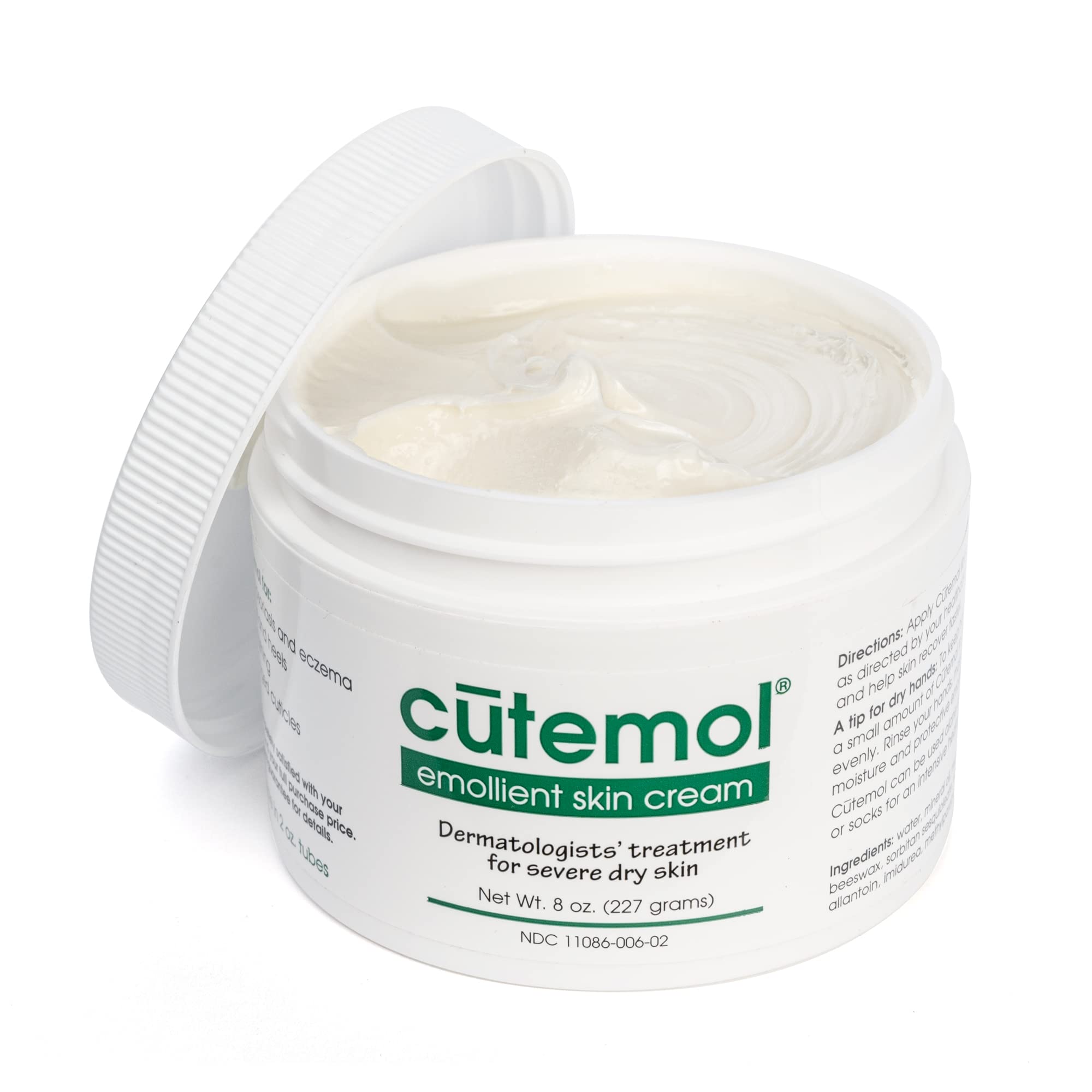 Cutemol Emollient Cream packaging display highlighting long-lasting moisture protection.