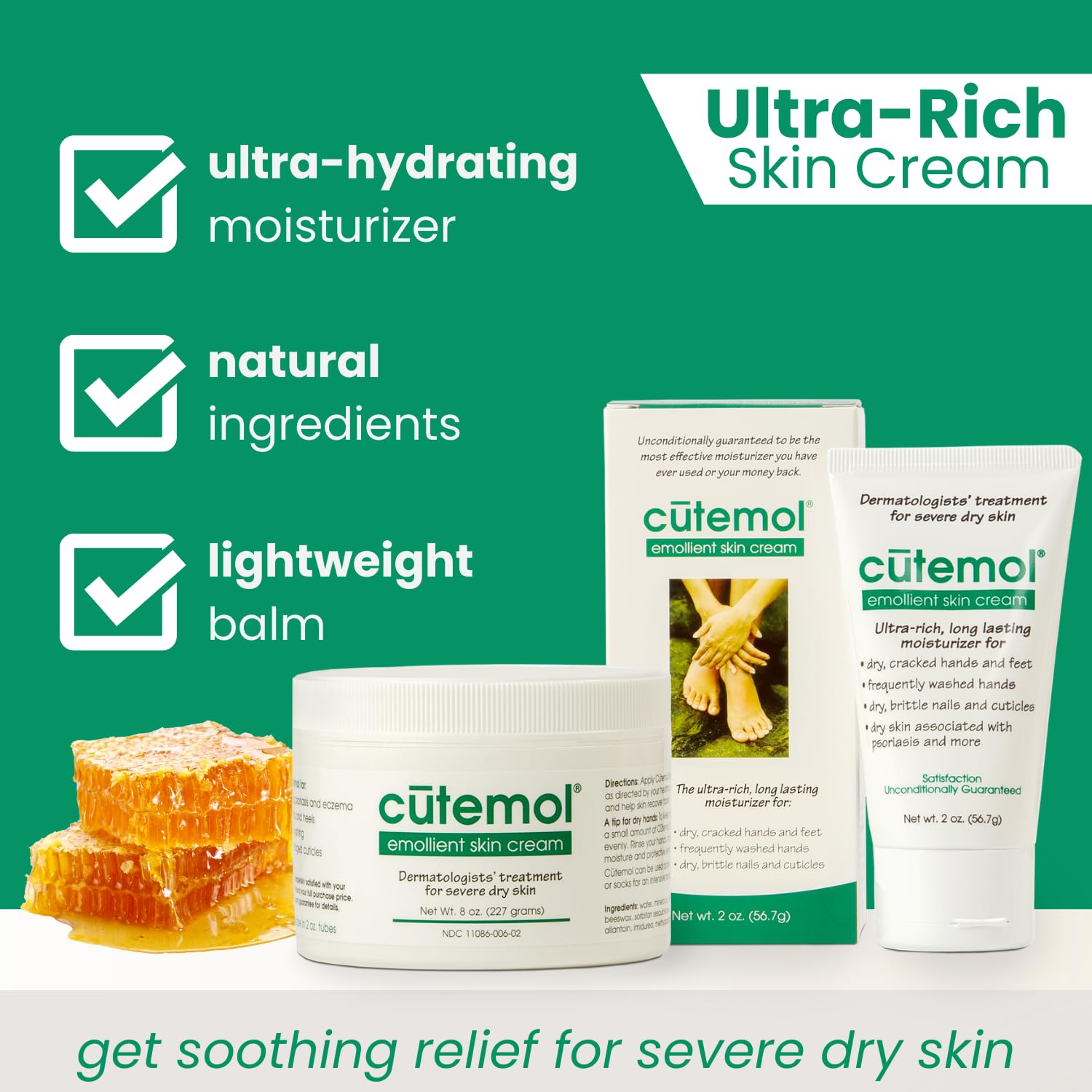 Cutemol Emollient Cream pump bottle shown for easy application on dry skin.