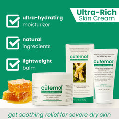 Cutemol Emollient Cream pump bottle shown for easy application on dry skin.