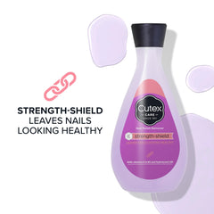 Close-up of Cutex label highlighting hydrolyzed silk and vitamins E and B5 for conditioning benefit