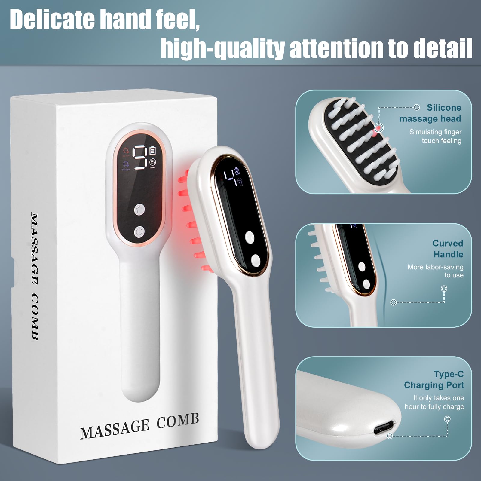 CWTUL Laser Hair Growth Comb side view highlights ergonomic design for comfortable use.