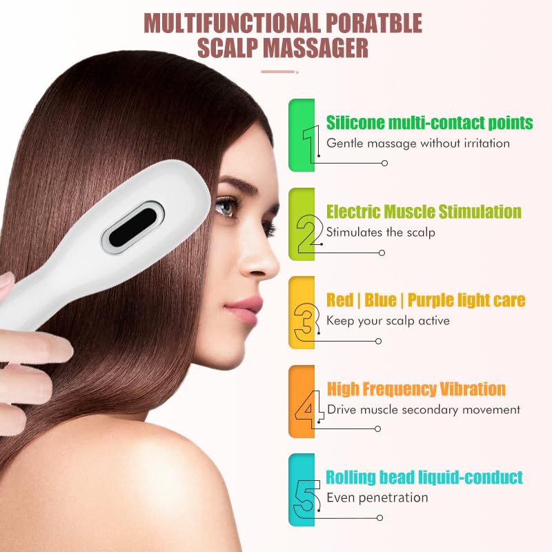 CWTUL Laser Therapy Hair Growth Comb on scalp demonstrates even light distribution for hair stimulation.