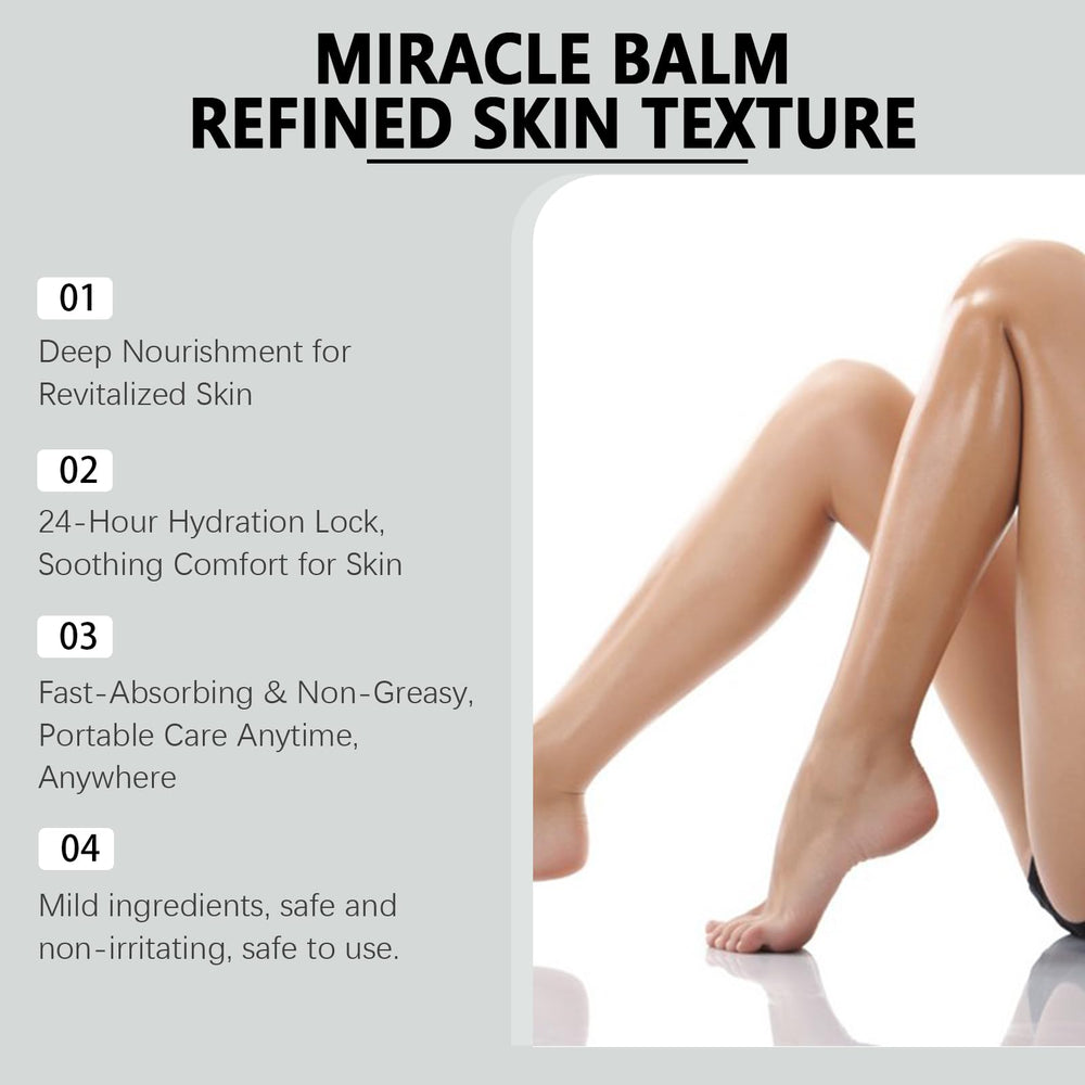 CXDFTL Miracle Balm shown on legs, arms, and back for versatile care.