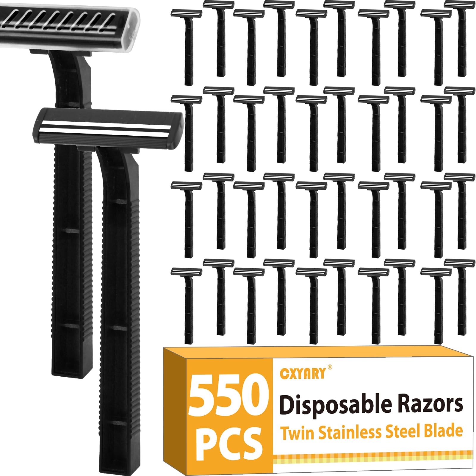 CXYARY 550-pack razors in a box for bulk grooming supply.