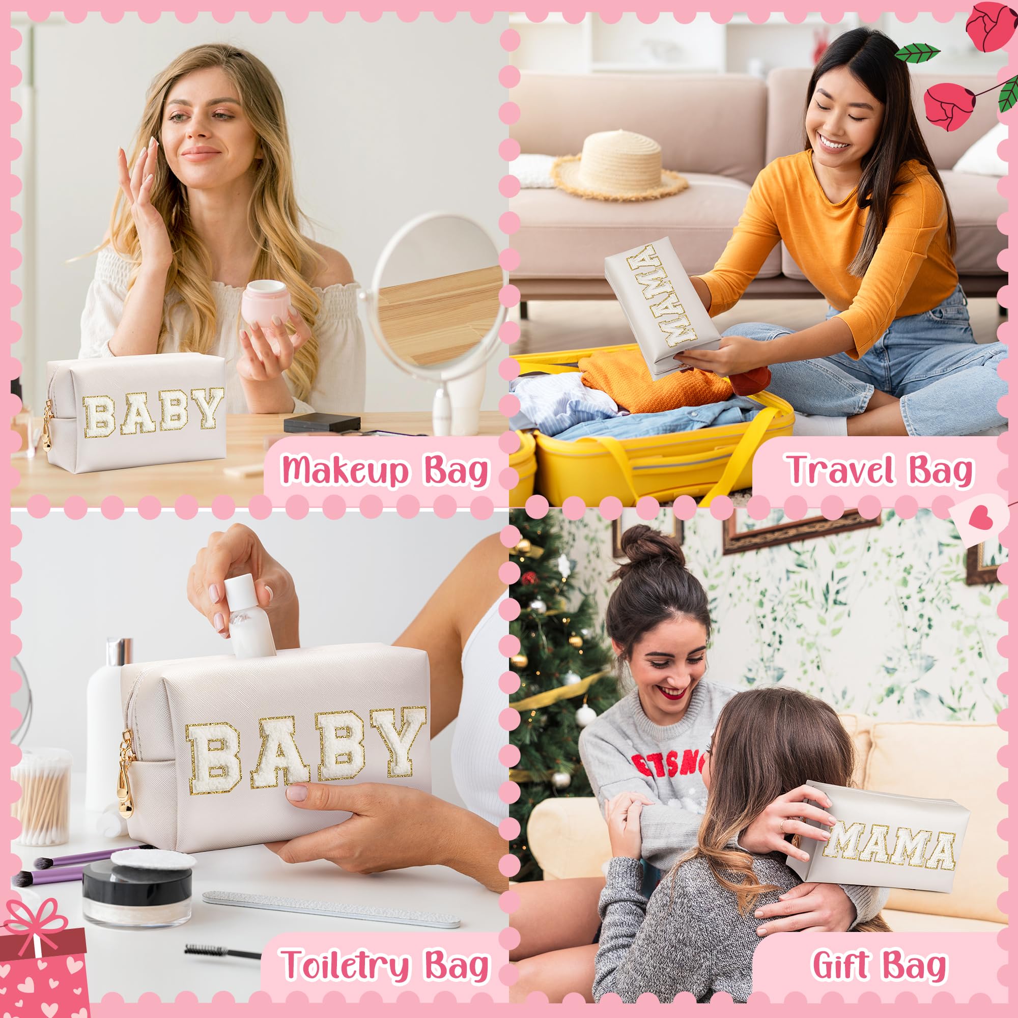 CY2SIDE pink PU leather patch adds stylish contrast to white bags.
