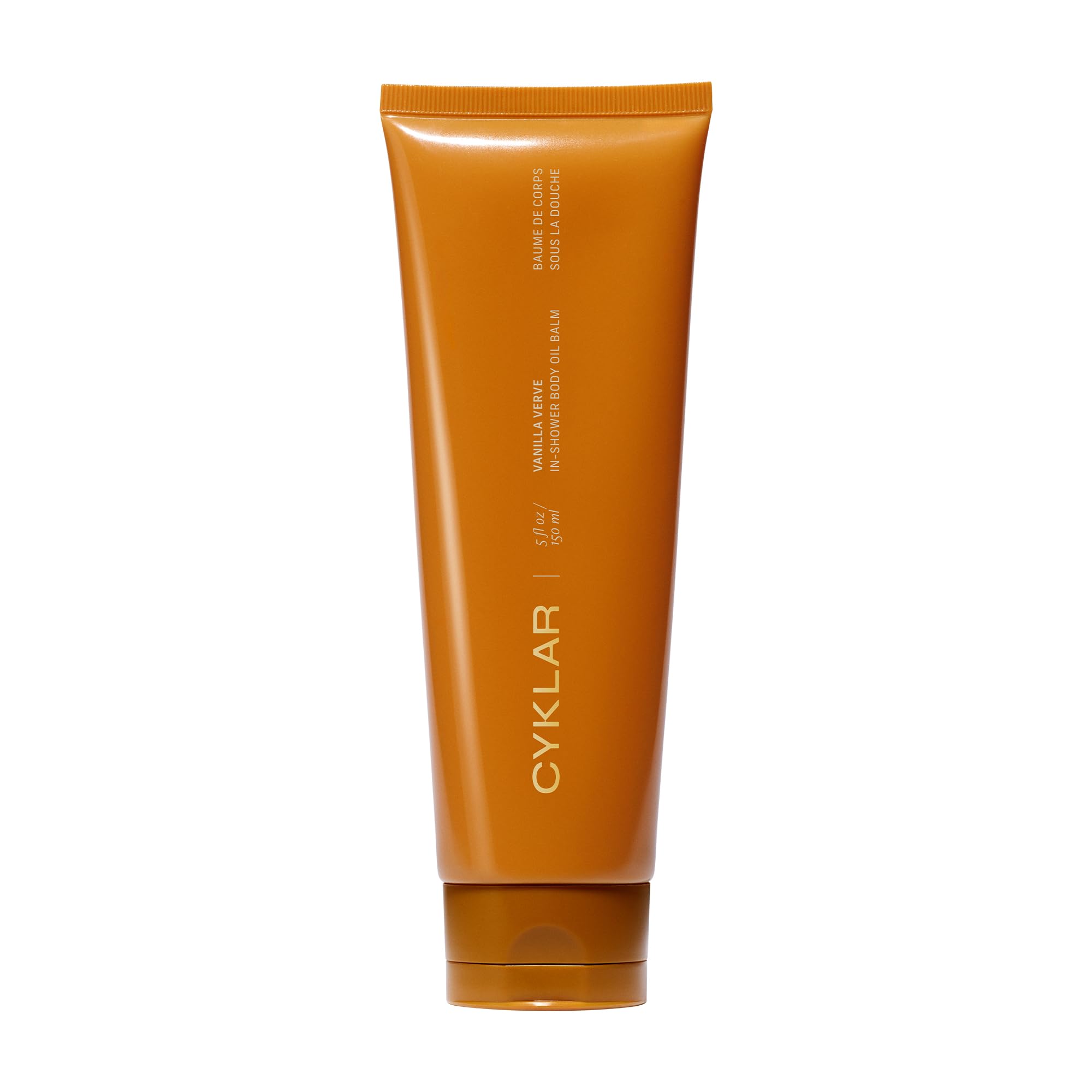 CYKLAR In-Shower Oil Balm bottle with Vanilla Verve delivering hydrating glow