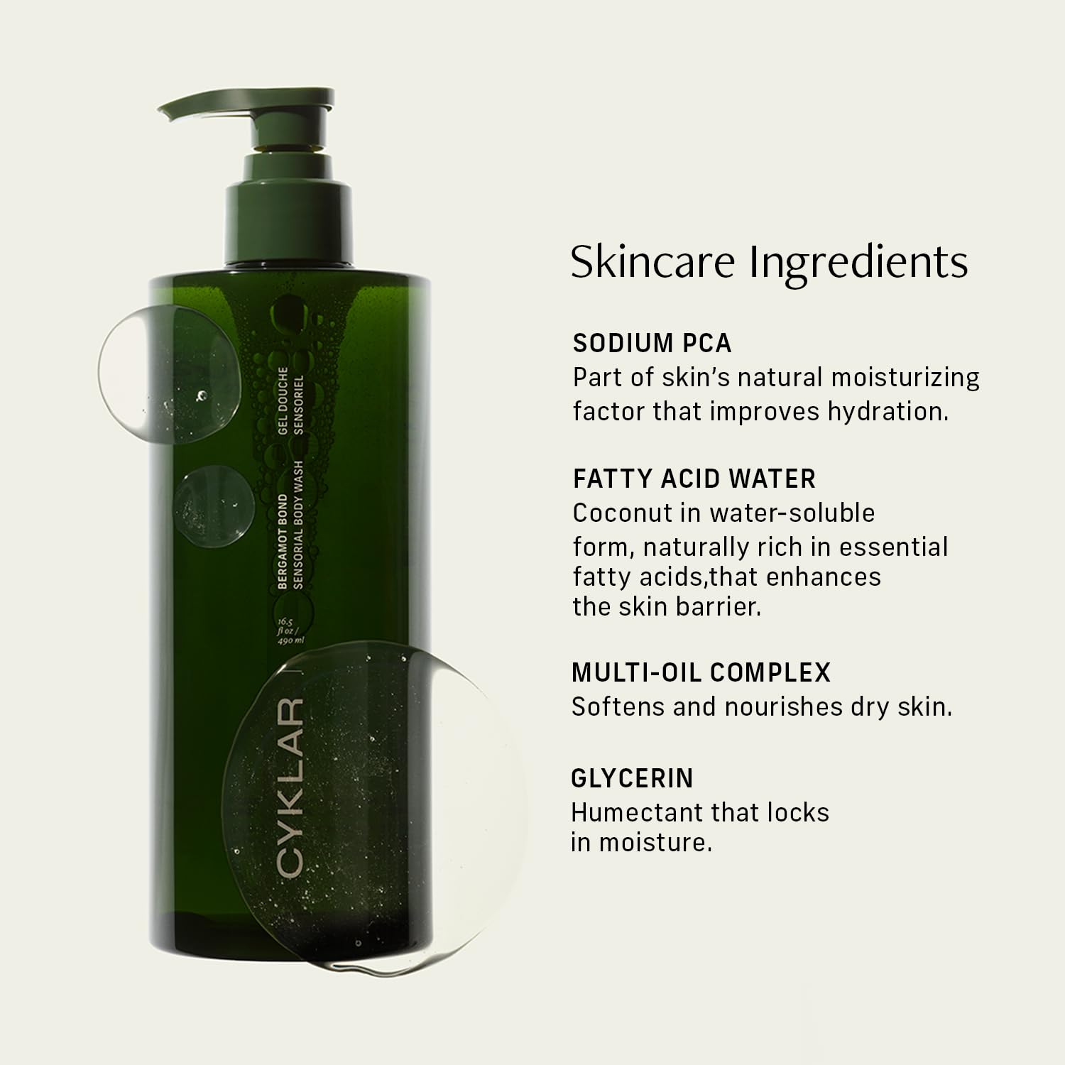 CYKLAR Sensorial Body Wash bathroom scene suggests spa-like self-care ritual