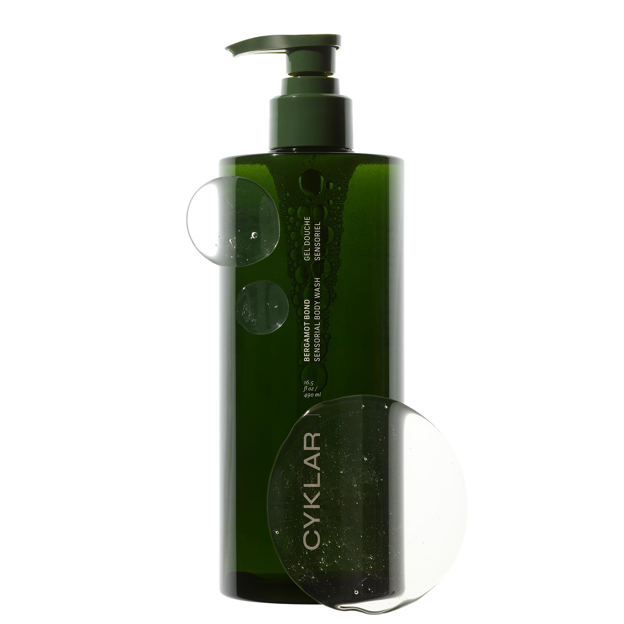 CYKLAR Sensorial Body Wash bottle front showing Bergamot Bond packaging and hydration focus