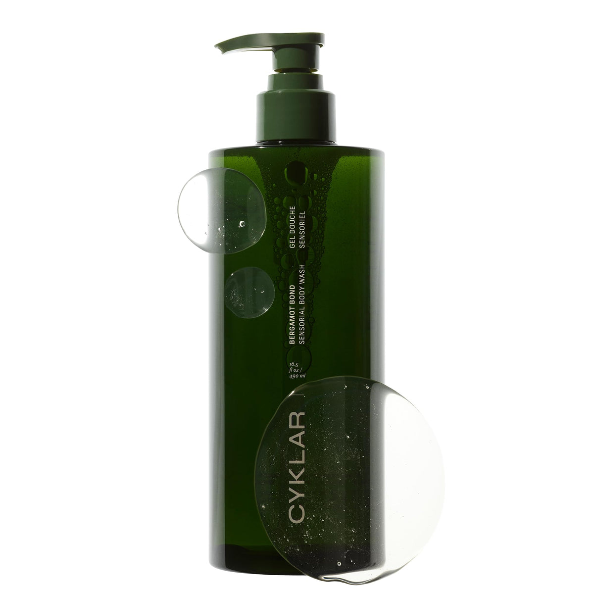 CYKLAR Sensorial Body Wash bottle front showing Bergamot Bond packaging and hydration focus