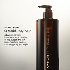 CYKLAR Sensorial Body Wash Sacred Santal lather forming silky foam for nourished skin