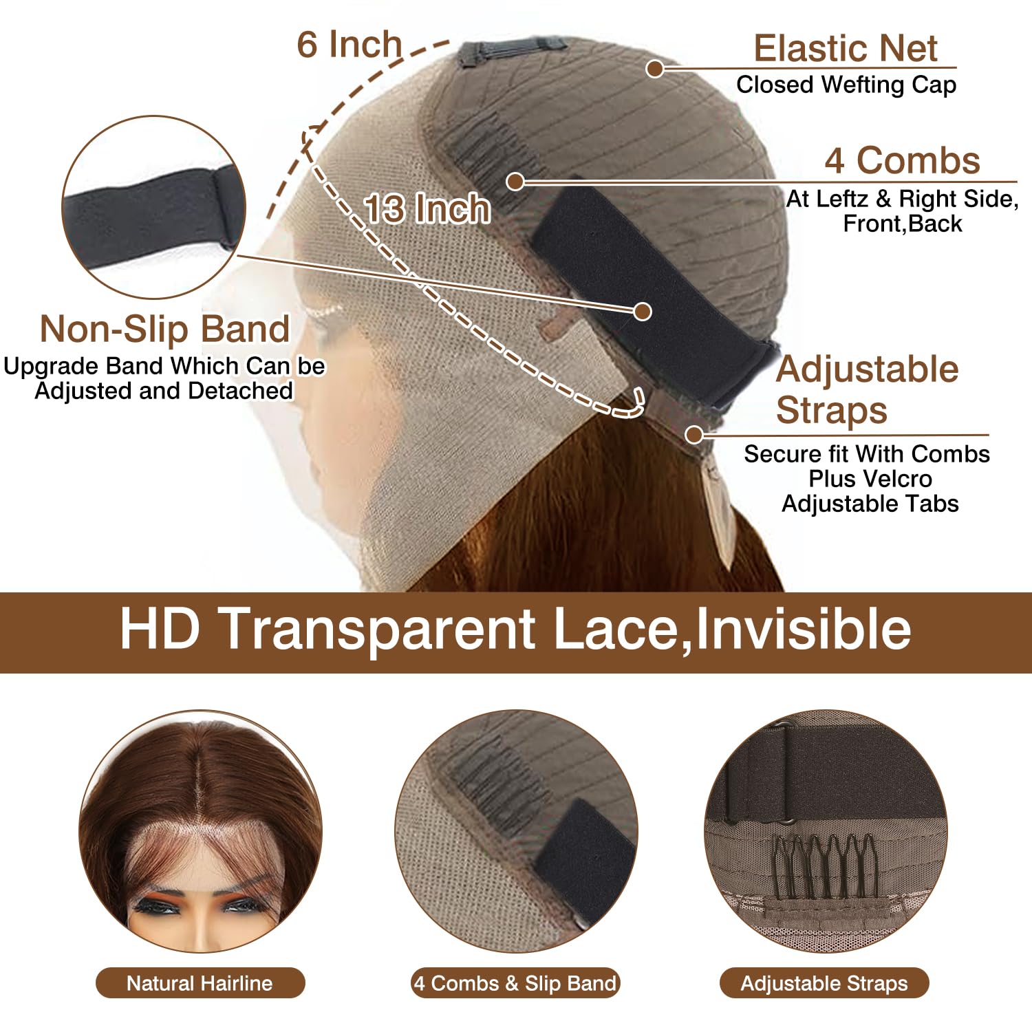 Cypha chocolate brown lace front wig density 180% provides full, luxurious volume.