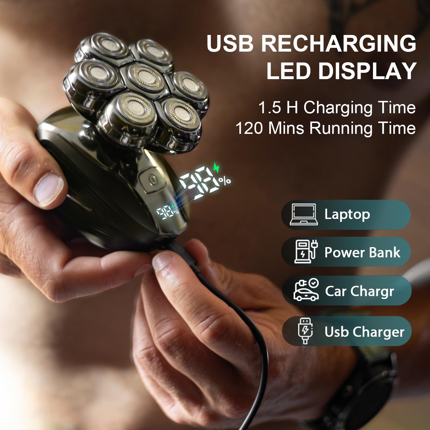 Cyruzi LED display shows battery status during use