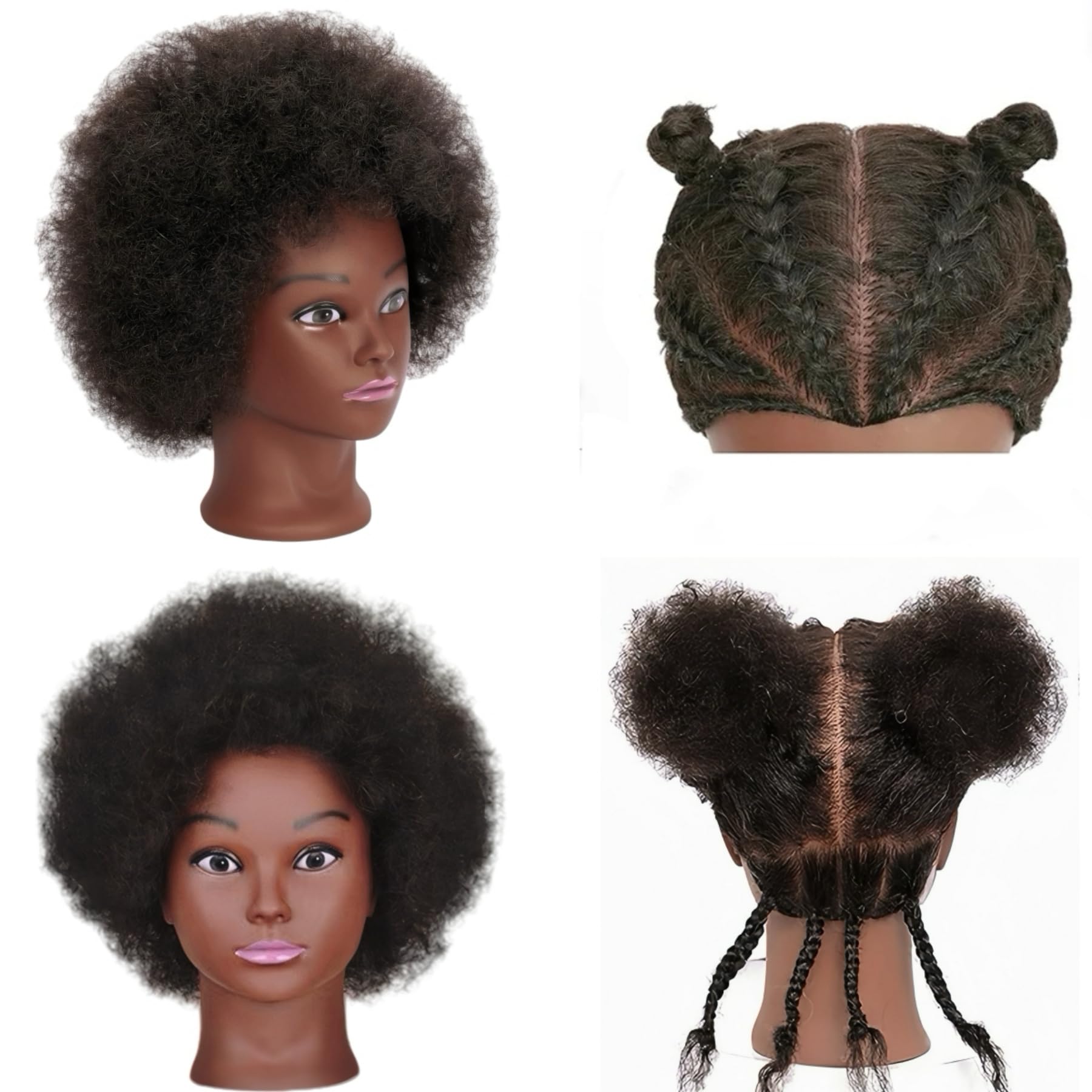 Czrleaty mannequin head with 8-inch Afro kinky curly hair for practice braiding.