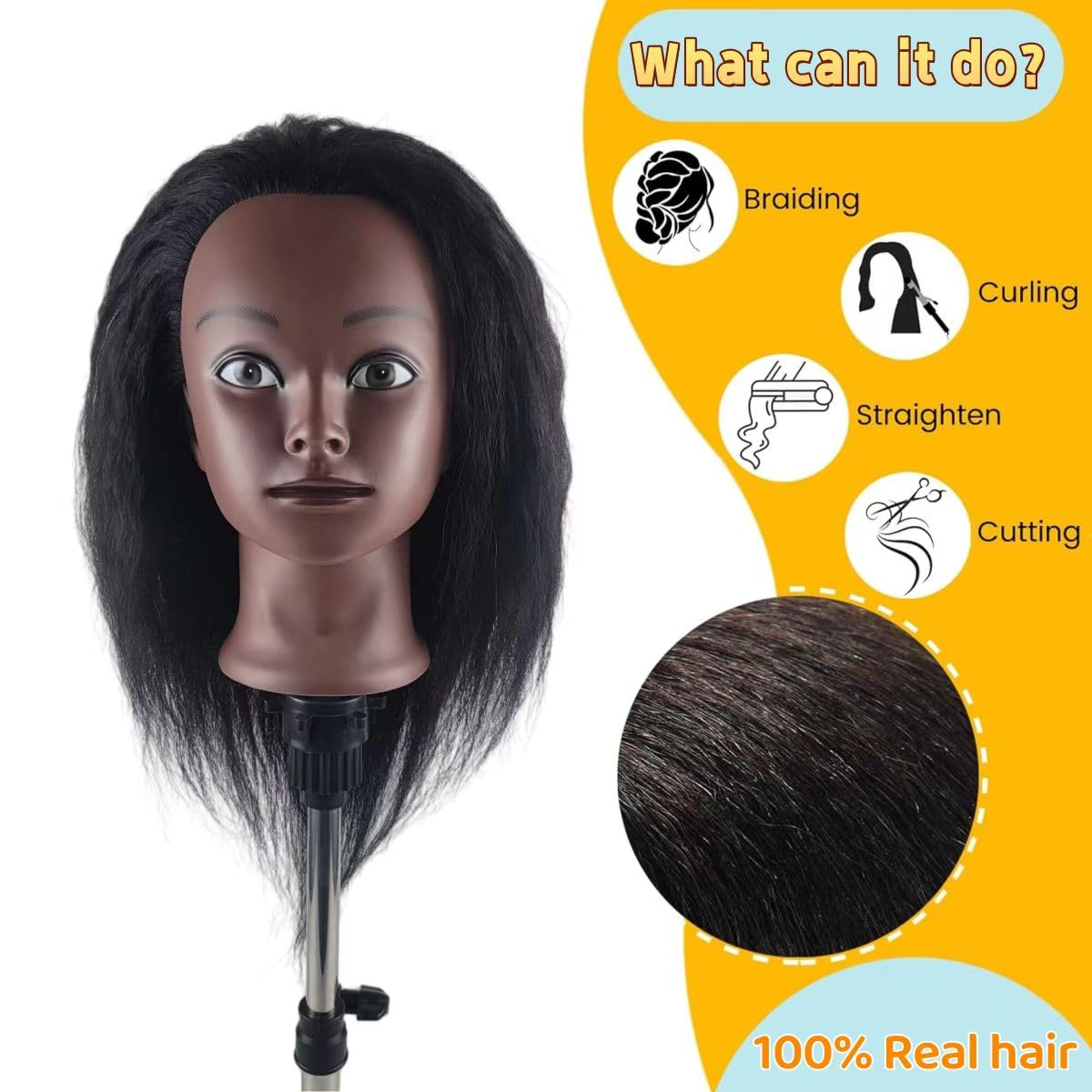 Czrleaty head ideal for straightening and styling demonstrations.