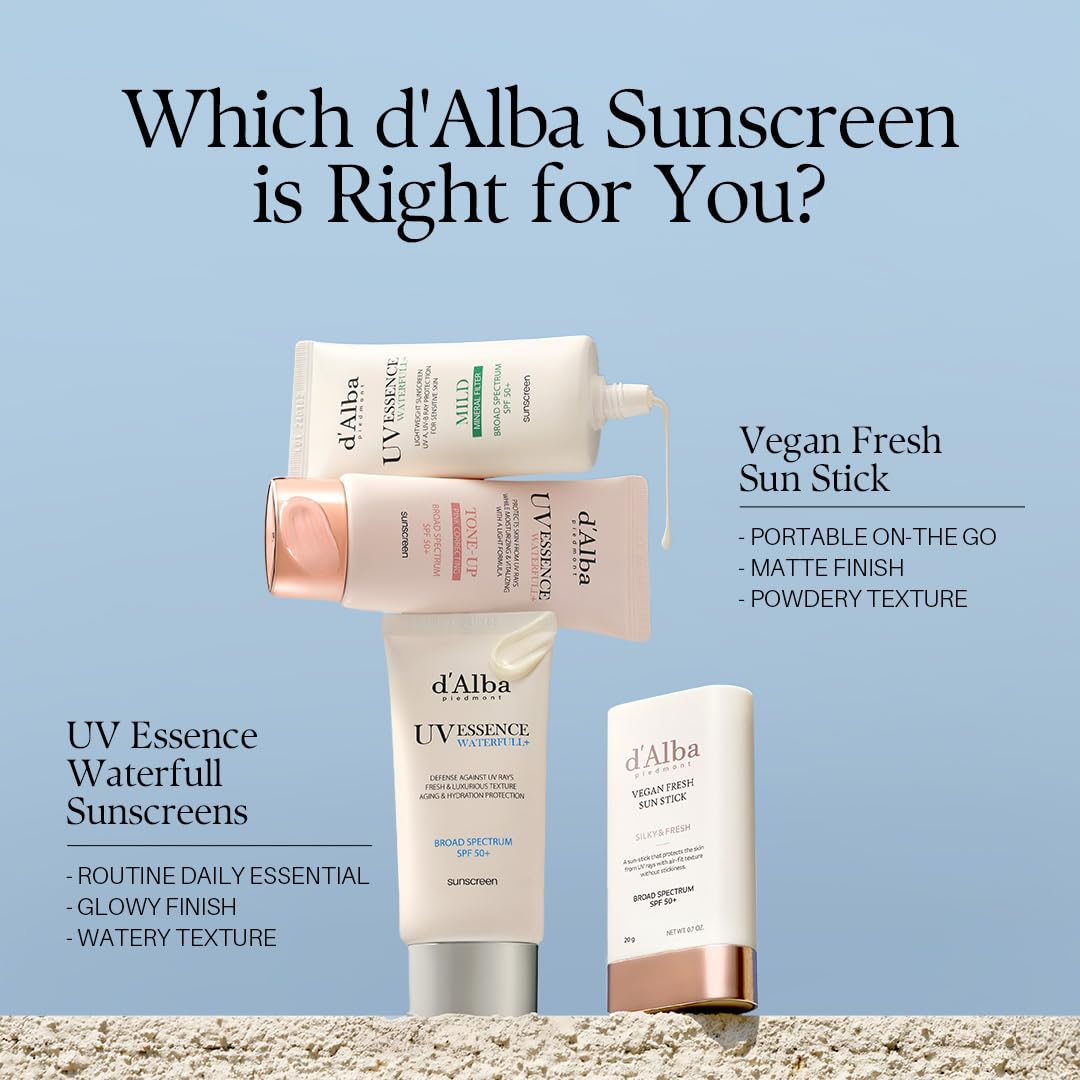 d'alba Piedmont Air Fit Fresh Sun Stick SPF50+ label indicates broad-spectrum protection.