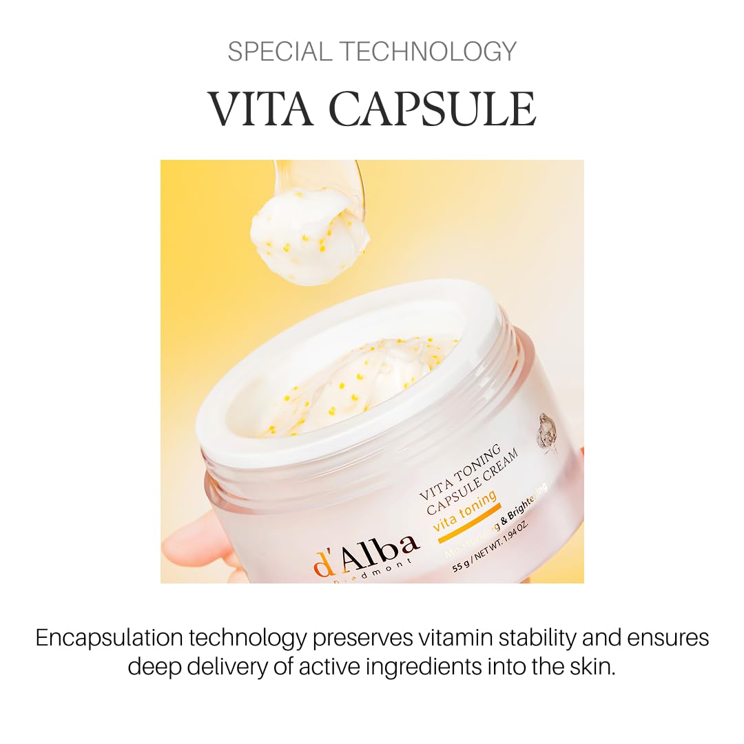 d'alba Piedmont Vita Toning Capsule Cream applied on hand shows lightweight hydration