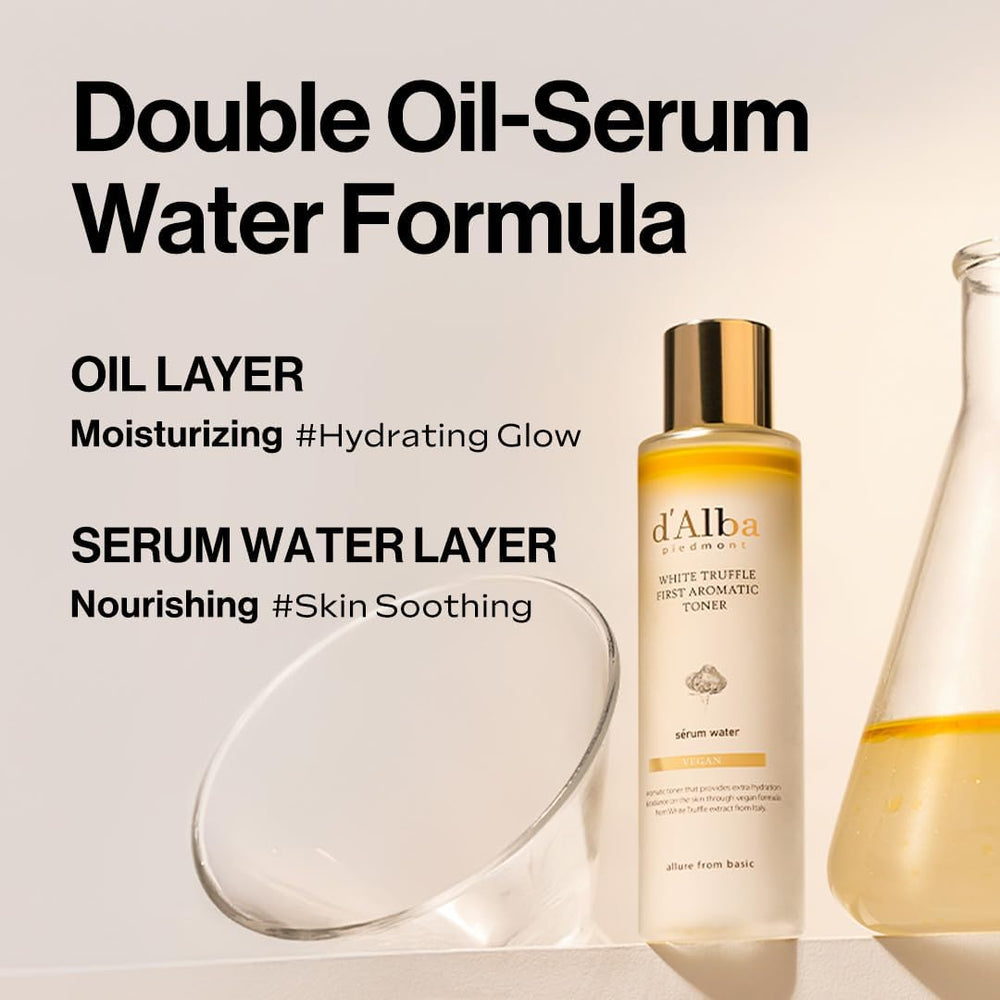 d'alba Piedmont rose water toner close-up shows soothing hydration.