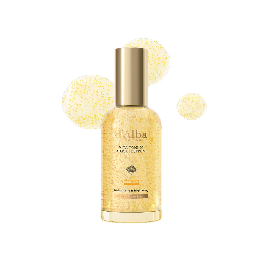 d-alba-piedmont Vita Toning Capsule Serum bottle closeup shows premium packaging and glow-ready formula