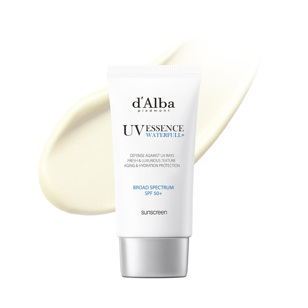 d'alba Piedmont Waterfull Essence Sunscreen bottle demonstrates all-day hydration and glow.