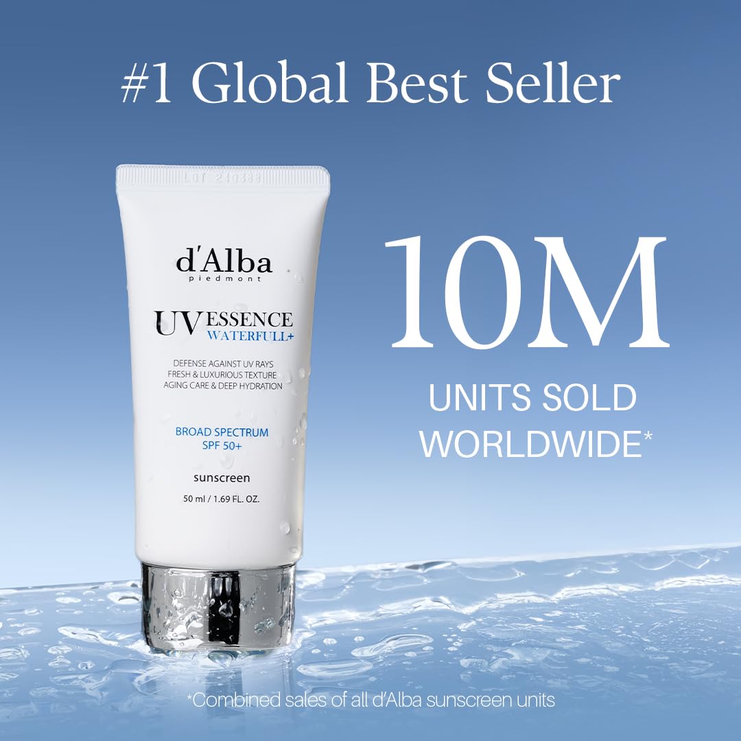 d'alba Waterfull texture close-up highlighting lightweight, non-greasy finish.
