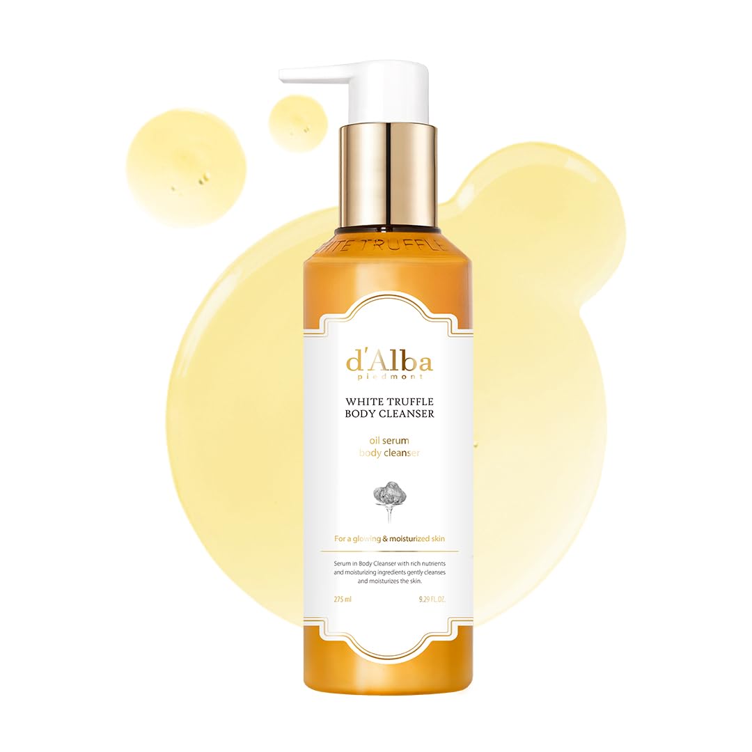 d'alba Piedmont White Truffle Oil Serum Body Cleanser bottle front promoting moisture.