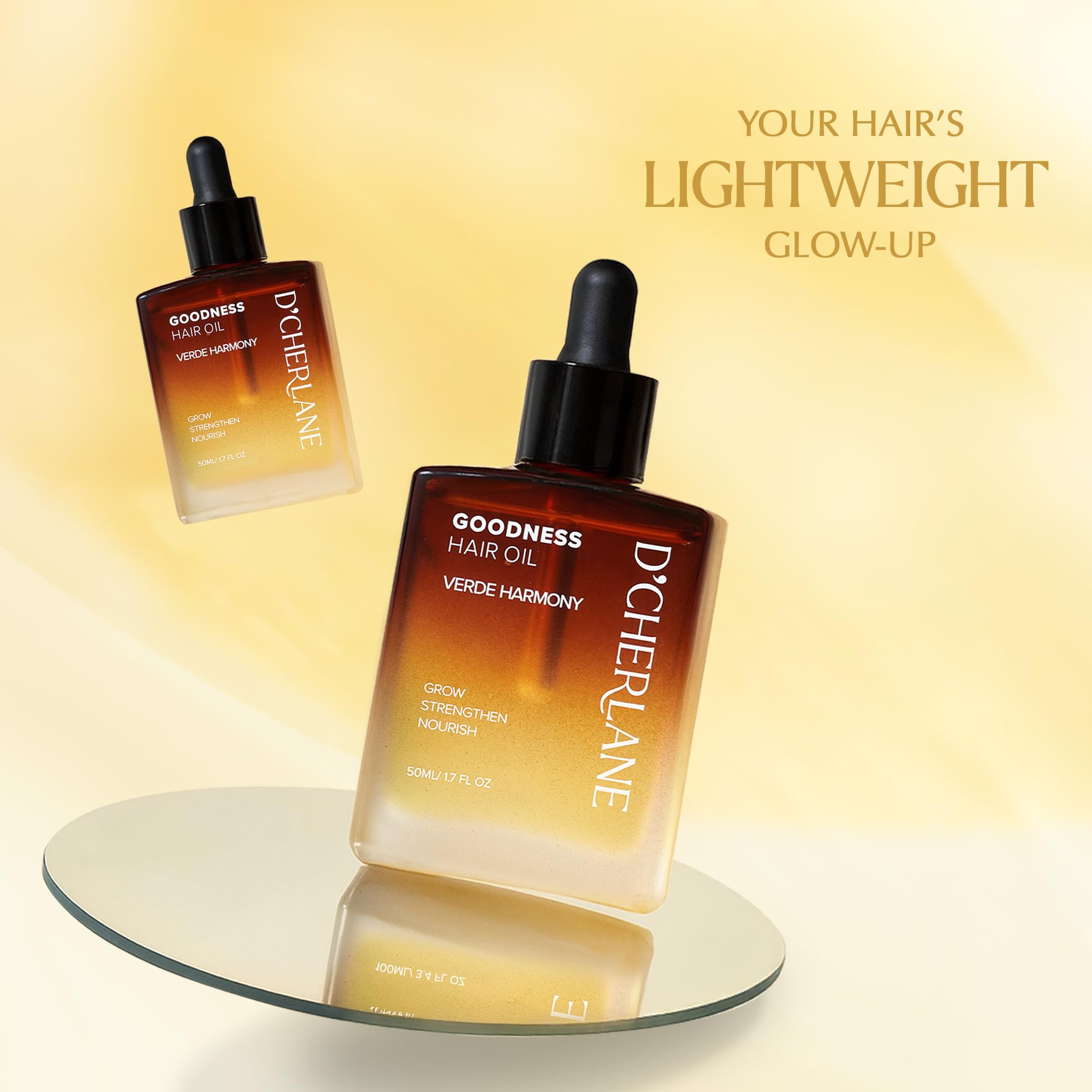 D'Cherlane hair growth oil dropper close-up highlighting precise application.