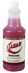 D-Lead Hand Soap bottle with lathered hand, effective metal dust removal and skin conditioning