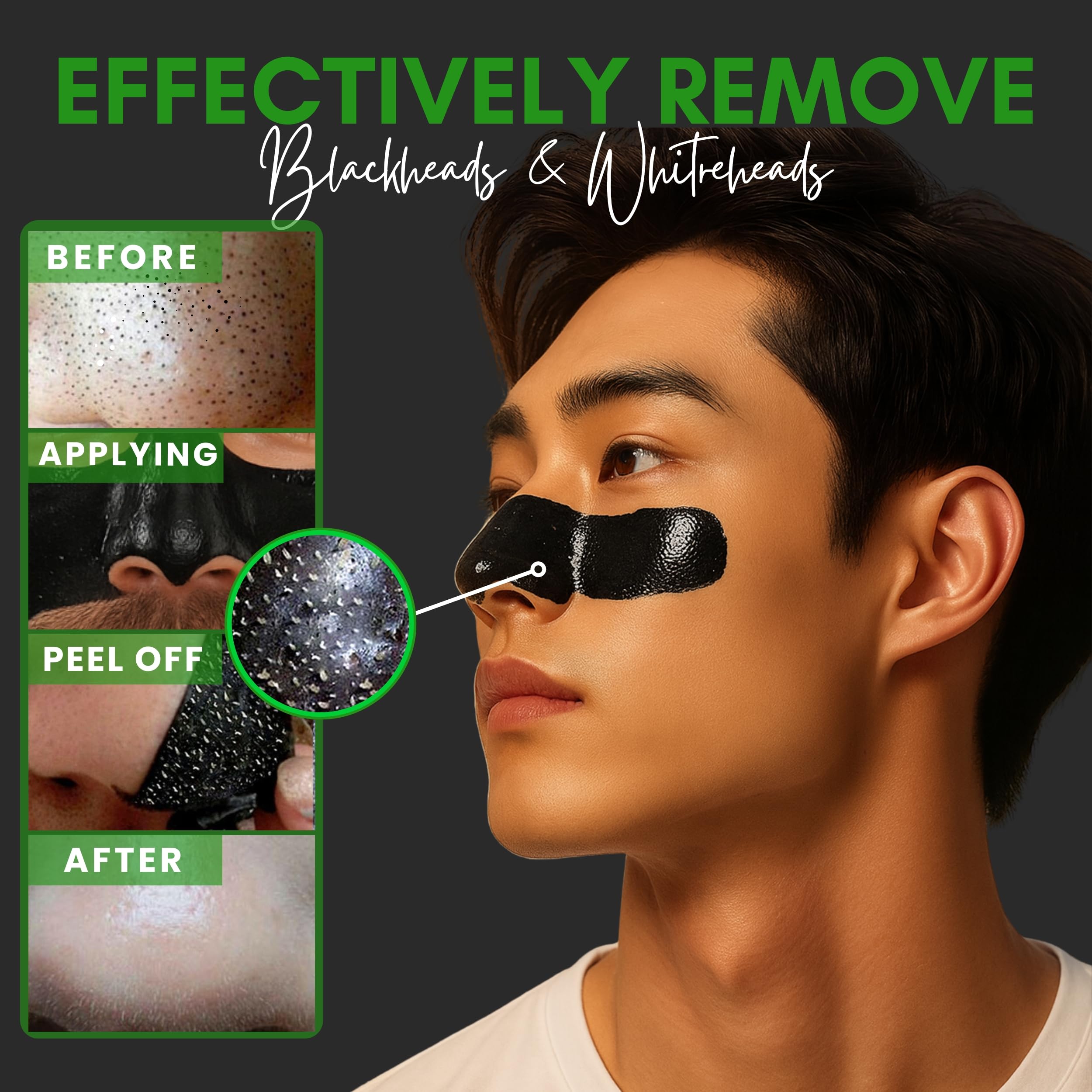 DAAZZS charcoal mask nose closeup demonstrates deep cleansing of clogged pores