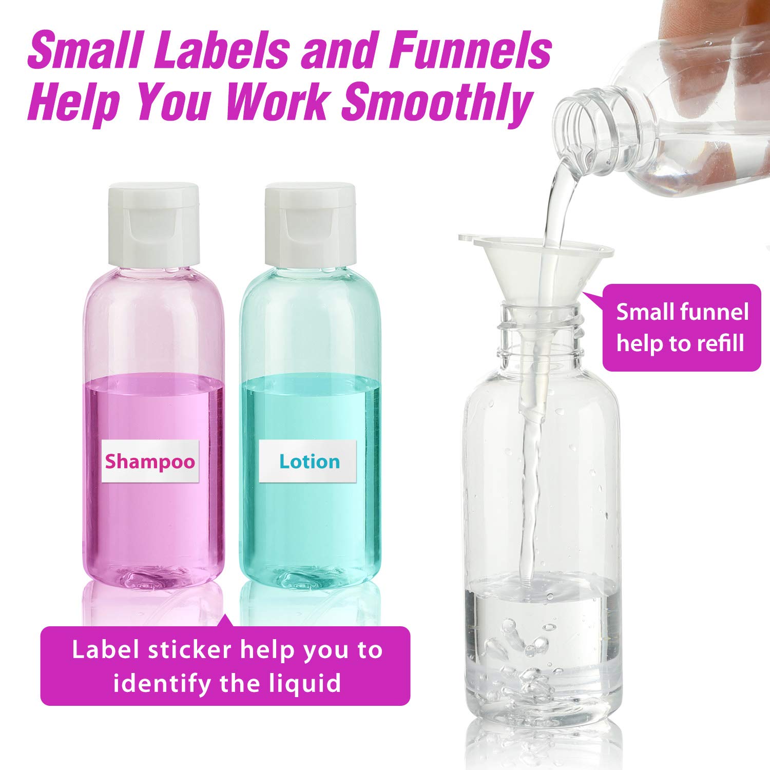 Dabacc travel-size display highlights organized liquids for trips and gym bags.