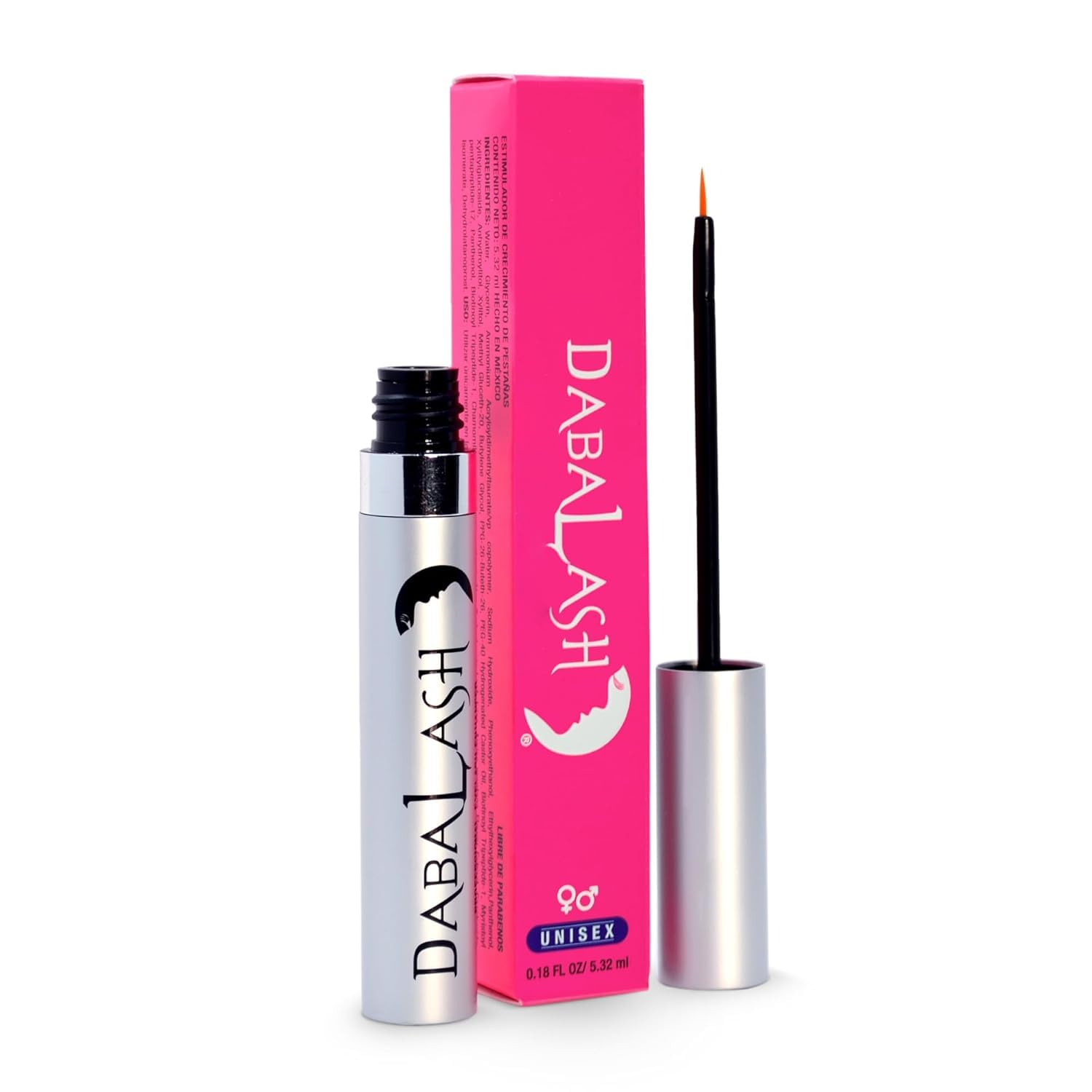 Dabalash lash-brow-serum-bottle shows serum for fuller-looking lashes and brows.