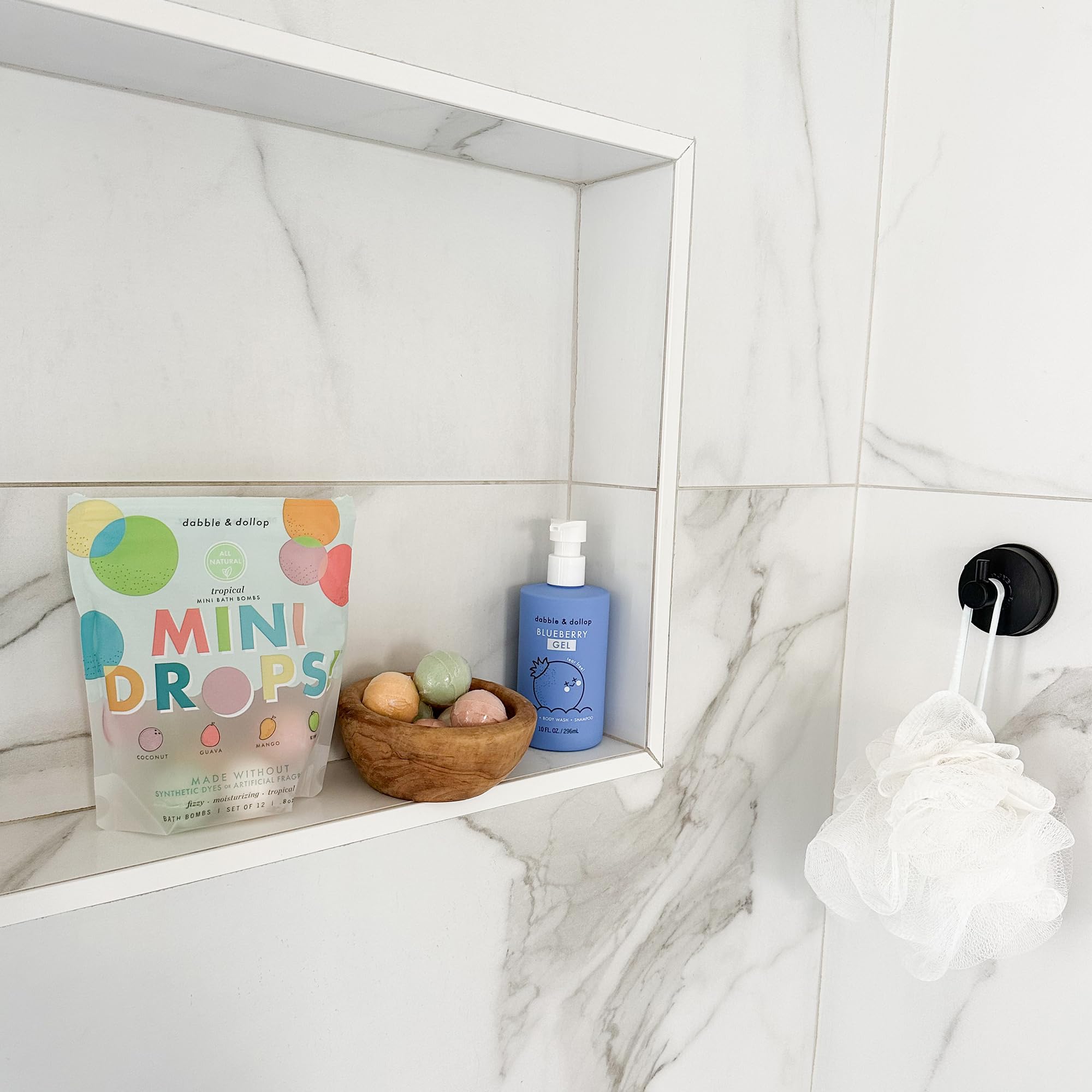Dabble & Dollop bath bombs fizzing action for playful tub moments