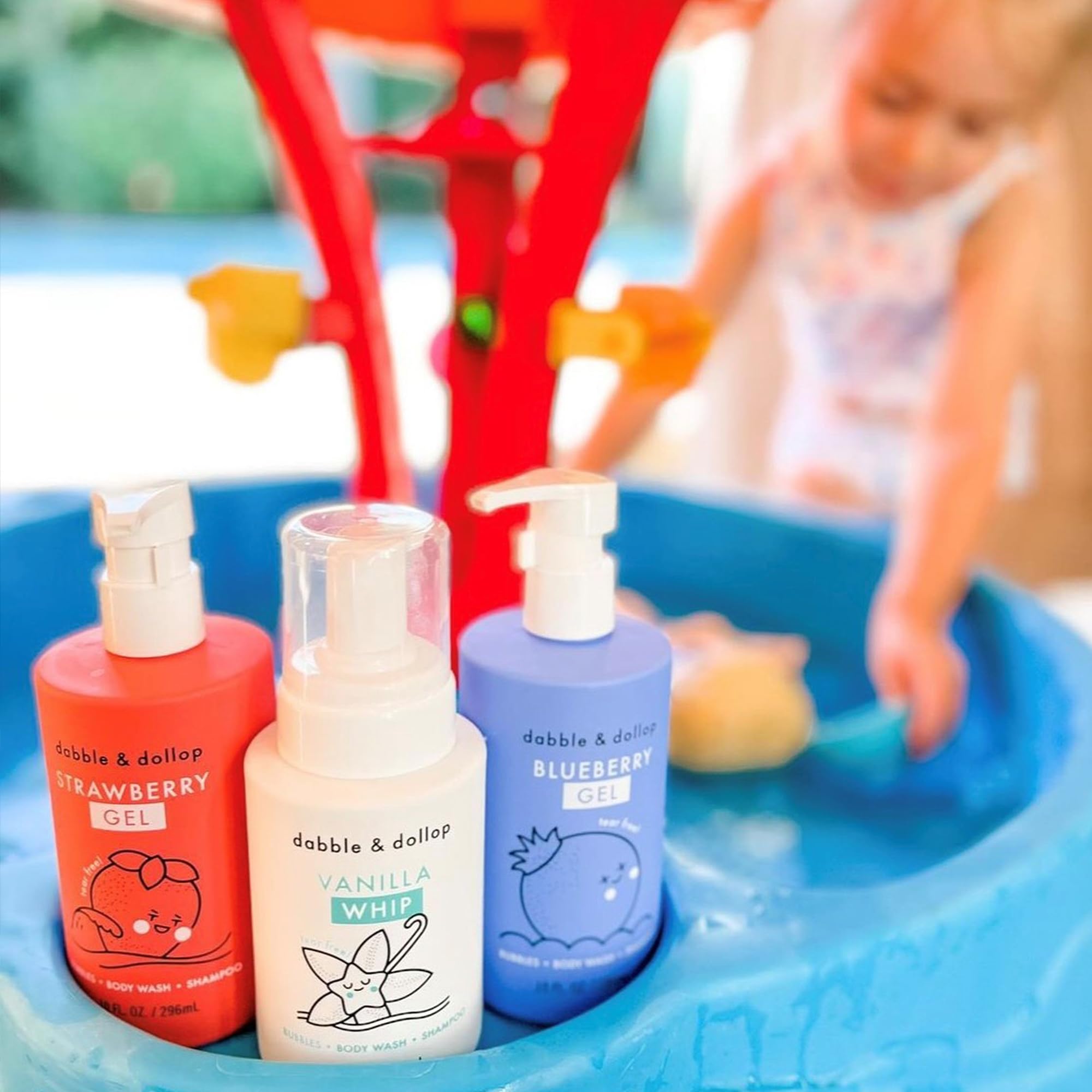 Dabble & Dollop dermatologist-tested bottle—safety-focused tear-free bath time.