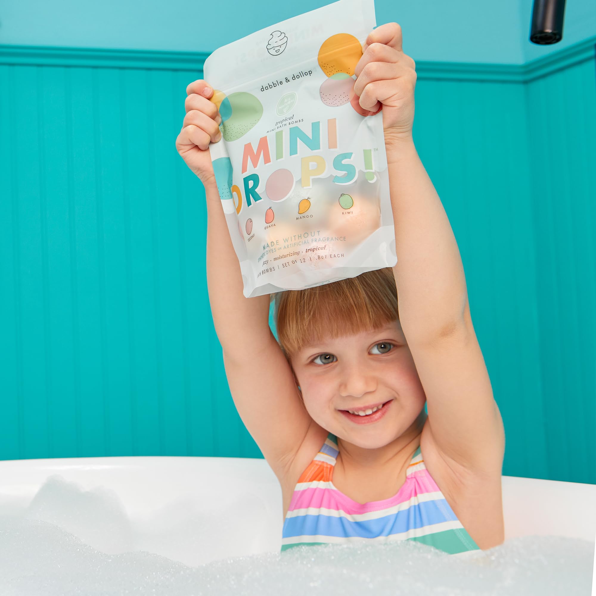 Dabble & Dollop 1 inch mini bombs pack shows kid-sized portion for gentle baths