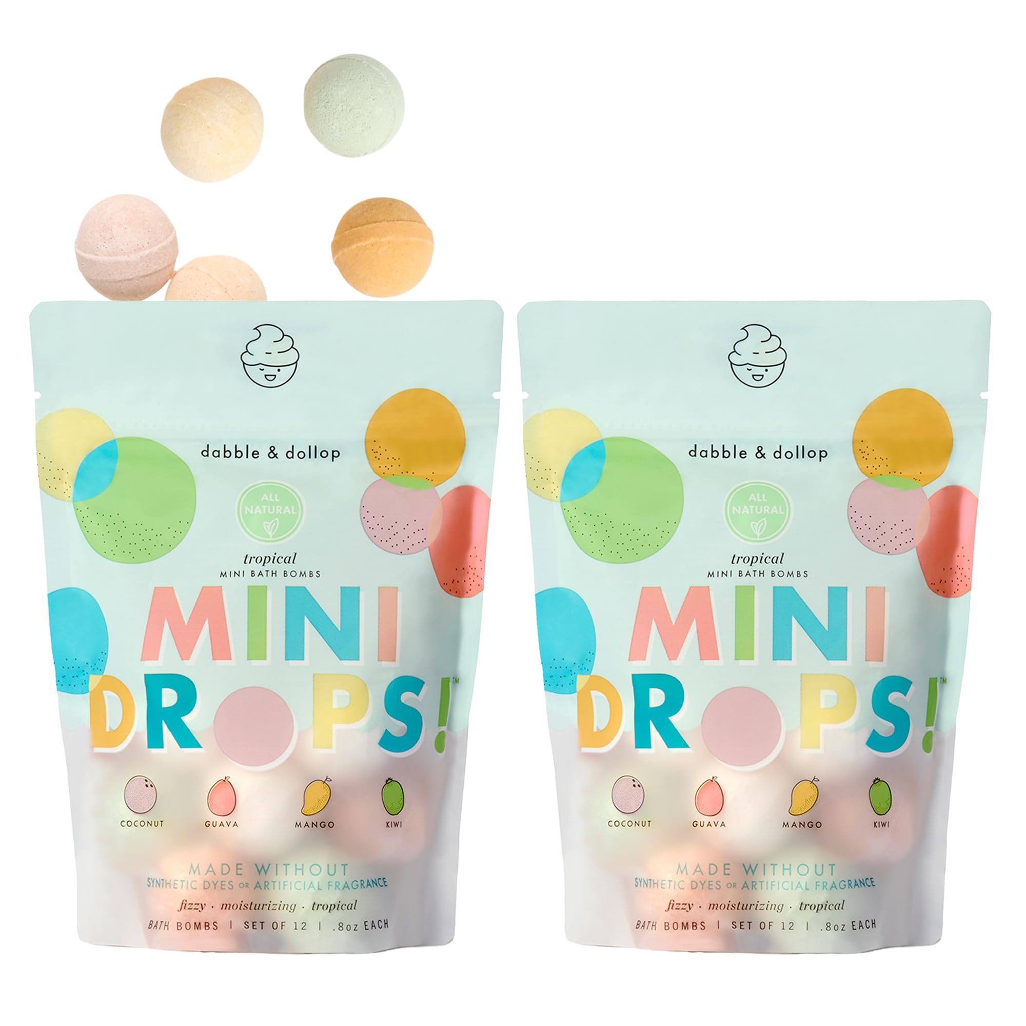 Dabble & Dollop mini bath bombs tropical coconut close-up offer gentle moisturizing baths for kids