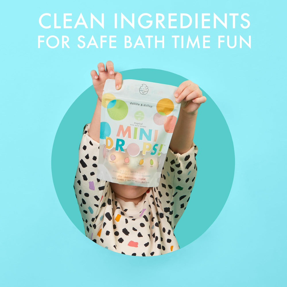 Dabble & Dollop tropical guava bath bombs close-up deliver fruity fragrance and kid-friendly fizz