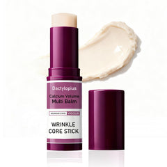 Dactylopius calcium-volume balm stick application shows smooth glide for precise facial use.