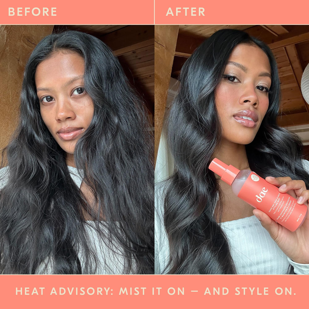 DAE Agave Dry Heat Protection Spray applied to damp hair