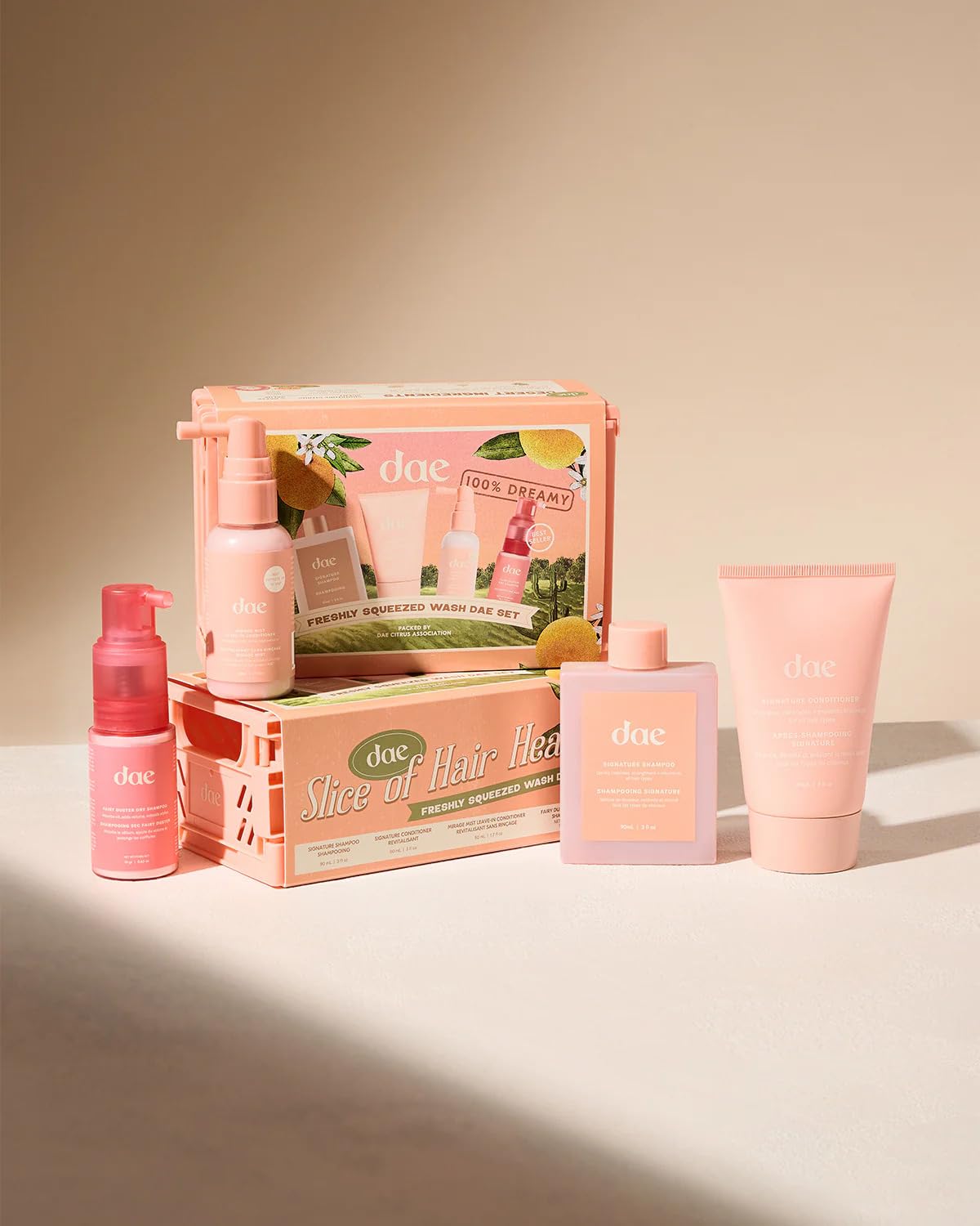 DAE Freshly Squeezed Wash Set shampoo bottle offers a refreshing cleanse.