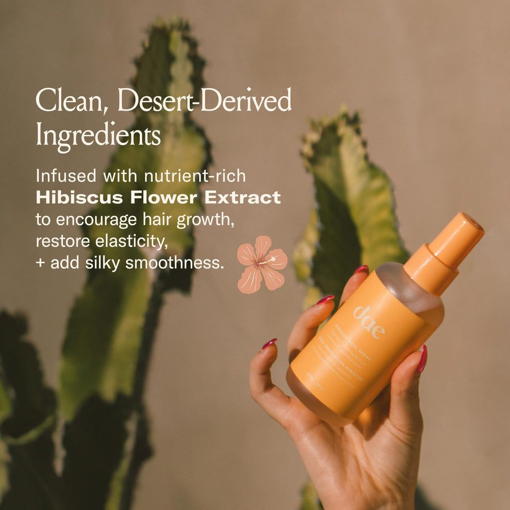 DAE Hibiscus Wave Spray hibiscus-extract nourishes and conditions hair strands.