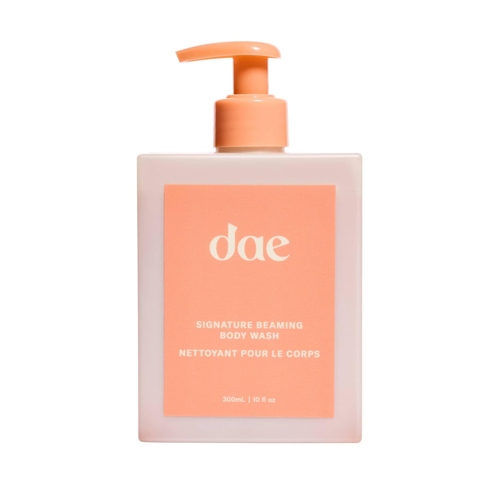 DAE Signature Beaming Body Wash bottle with a clean label promoting hydration